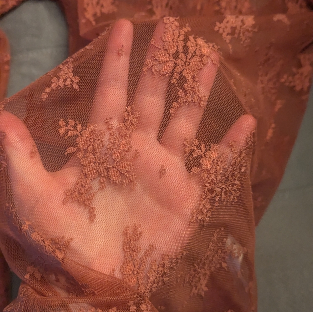 Free People Lady Lux Mauve Lace Top - Picture 3 of 4